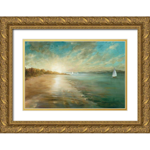 Coastal Glow Gold Ornate Wood Framed Art Print with Double Matting by Nai, Danhui