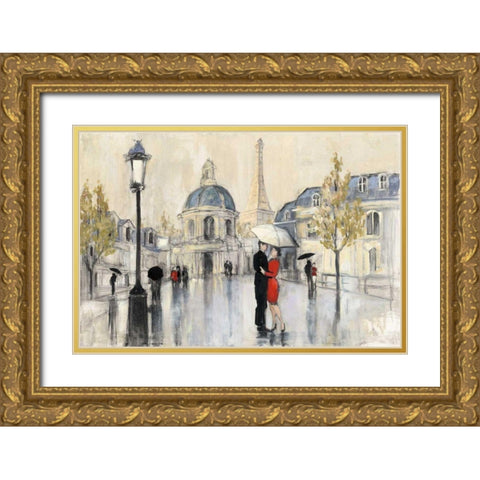 Spring Rain Paris Eiffel Gold Ornate Wood Framed Art Print with Double Matting by Purinton, Julia