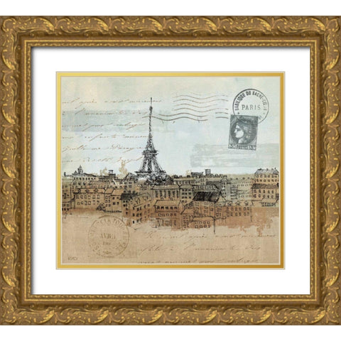 Cities I Paris Crop Gold Ornate Wood Framed Art Print with Double Matting by Charron, Veronique
