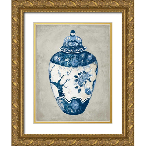 Imari Urn I Blue and White Gold Ornate Wood Framed Art Print with Double Matting by Hageman, Marilyn