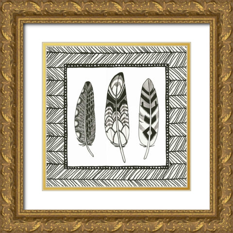 Geo Feathers Square III Gold Ornate Wood Framed Art Print with Double Matting by Miller, Sara Zieve