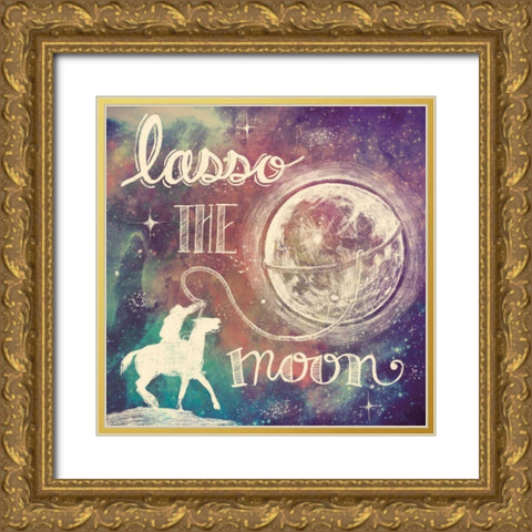 Universe Galaxy Lasso the Moon Gold Ornate Wood Framed Art Print with Double Matting by Urban, Mary