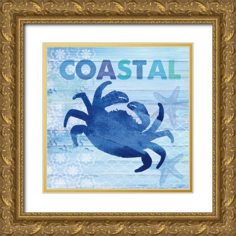 Sea Glass Crab Gold Ornate Wood Framed Art Print with Double Matting by Studio Bella