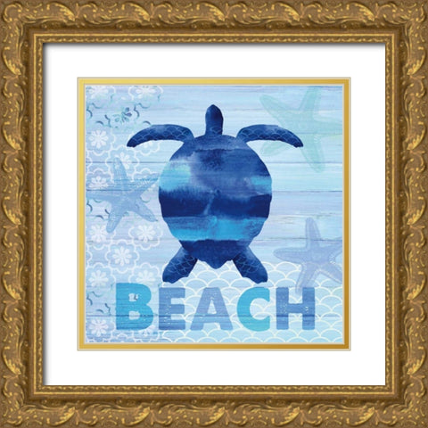 Sea Glass Turtle Gold Ornate Wood Framed Art Print with Double Matting by Studio Bella