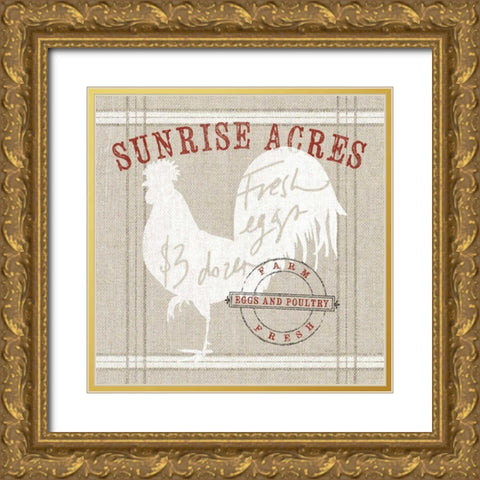 Farm linen rooster Gold Ornate Wood Framed Art Print with Double Matting by Schlabach, Sue