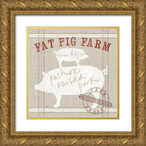 Farm linen pig Gold Ornate Wood Framed Art Print with Double Matting by Schlabach, Sue