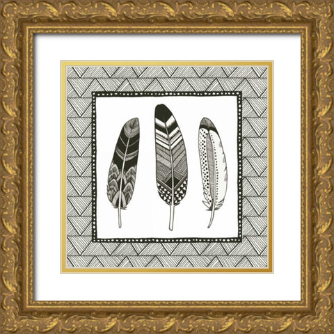 Geo Feathers I  Gold Ornate Wood Framed Art Print with Double Matting by Miller, Sara Zieve