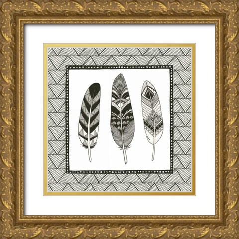 Geo Feathers IV  Gold Ornate Wood Framed Art Print with Double Matting by Miller, Sara Zieve