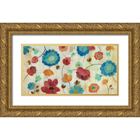 Coral and Teal Garden III Gold Ornate Wood Framed Art Print with Double Matting by Vassileva, Silvia