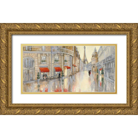 Touring Paris Couple Gold Ornate Wood Framed Art Print with Double Matting by Purinton, Julia