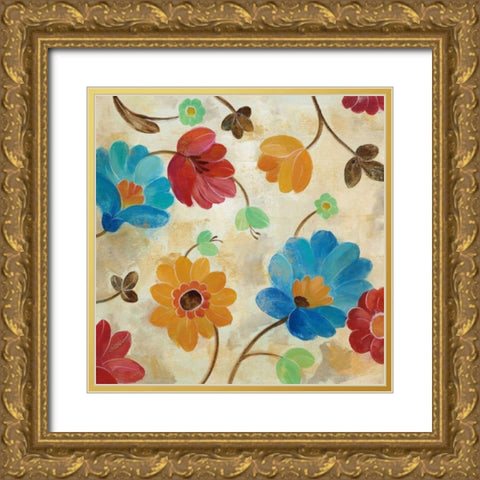 Coral and Teal Garden I Gold Ornate Wood Framed Art Print with Double Matting by Vassileva, Silvia