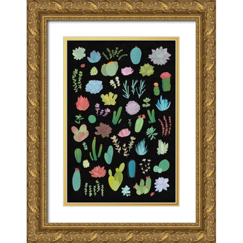 Succulent Chart I Gold Ornate Wood Framed Art Print with Double Matting by Wild Apple Portfolio