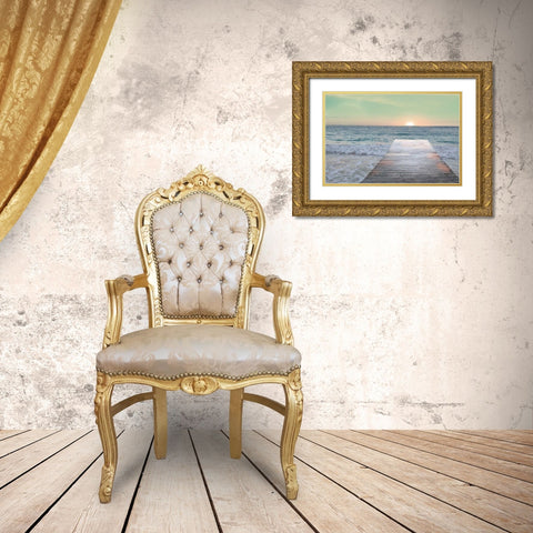 Sunrise Dock Gold Ornate Wood Framed Art Print with Double Matting by Schlabach, Sue