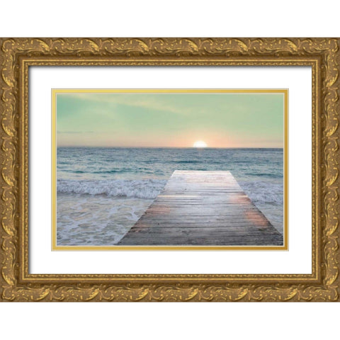 Sunrise Dock Gold Ornate Wood Framed Art Print with Double Matting by Schlabach, Sue