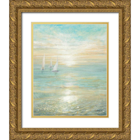 Sunrise Sailboats I Gold Ornate Wood Framed Art Print with Double Matting by Nai, Danhui