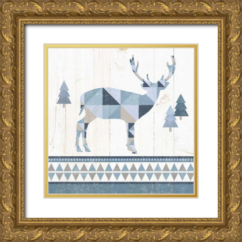 Nordic Geo Lodge Deer I Gold Ornate Wood Framed Art Print with Double Matting by Wild Apple Portfolio