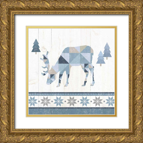 Nordic Geo Lodge Deer II Gold Ornate Wood Framed Art Print with Double Matting by Wild Apple Portfolio