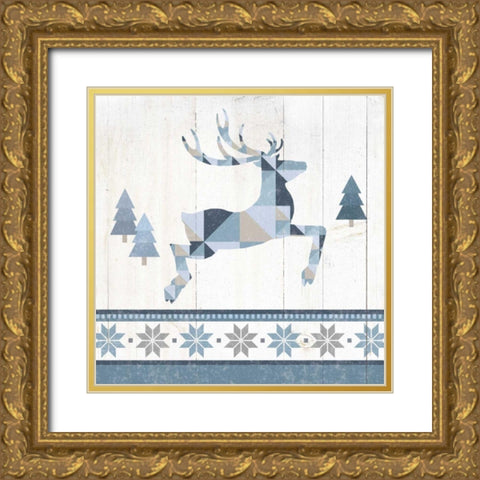 Nordic Geo Lodge Deer III Gold Ornate Wood Framed Art Print with Double Matting by Wild Apple Portfolio