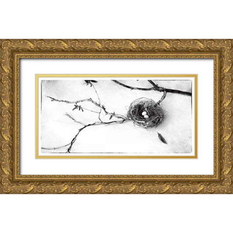 Nest and Branch II Gold Ornate Wood Framed Art Print with Double Matting by Van Swearingen, Debra