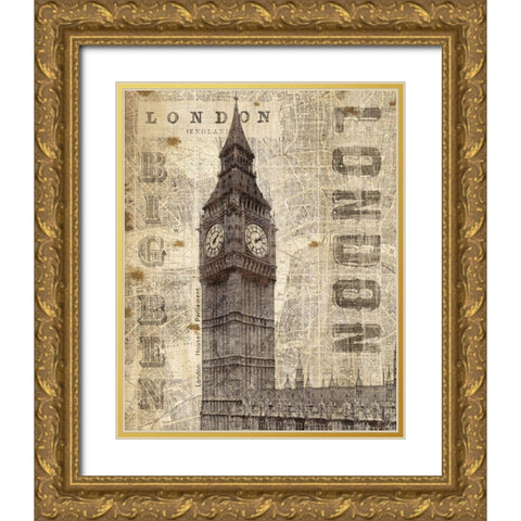 Vintage London Big Ben Gold Ornate Wood Framed Art Print with Double Matting by Mullan, Michael