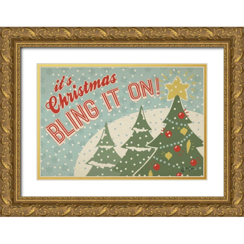 Retro Christmas IV Gold Ornate Wood Framed Art Print with Double Matting by Penner, Janelle