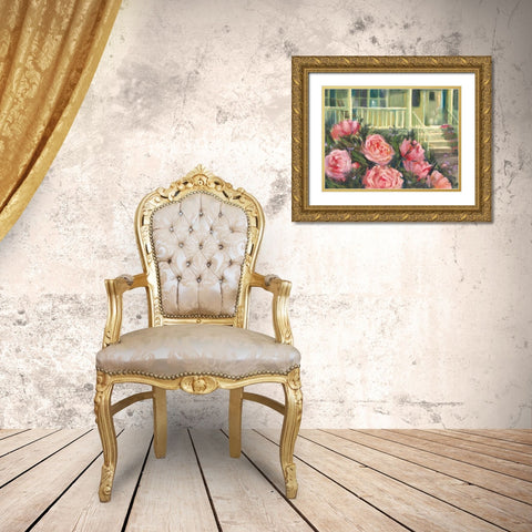 Summer Peonies Gold Ornate Wood Framed Art Print with Double Matting by Rowan, Carol