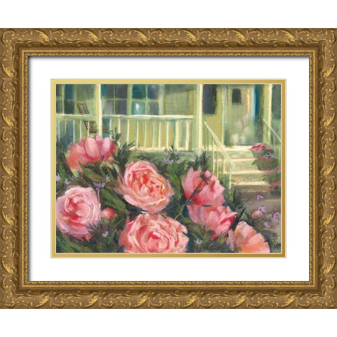 Summer Peonies Gold Ornate Wood Framed Art Print with Double Matting by Rowan, Carol