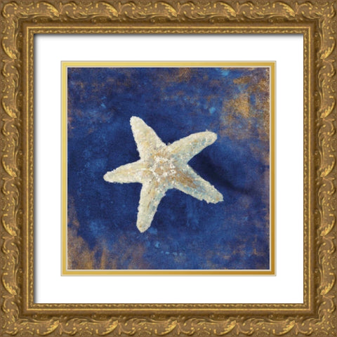 Treasures of the Sea Indigo IV Gold Ornate Wood Framed Art Print with Double Matting by Nai, Danhui