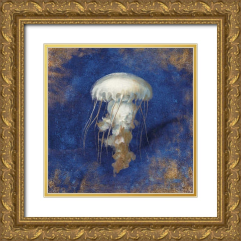 Treasures of the Sea Indigo VI Gold Ornate Wood Framed Art Print with Double Matting by Nai, Danhui