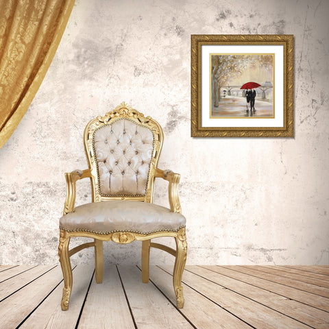 Romantic Paris III Red Umbrella Gold Ornate Wood Framed Art Print with Double Matting by Purinton, Julia