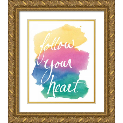 Colorburst II Heart Gold Ornate Wood Framed Art Print with Double Matting by Schick, Mike