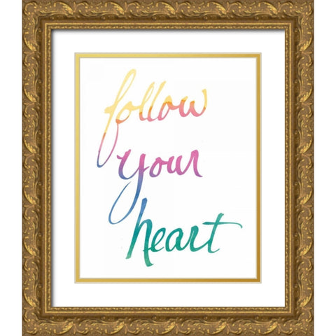 Colorburst II Heart White Gold Ornate Wood Framed Art Print with Double Matting by Schick, Mike