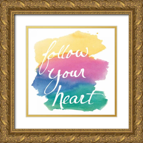 Colorburst II Heart Sq Gold Ornate Wood Framed Art Print with Double Matting by Schick, Mike