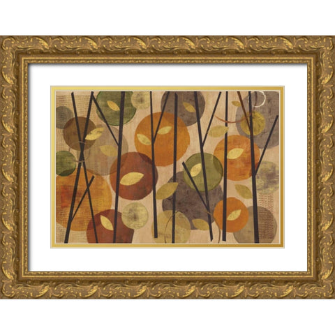 Modern Forest Circles Metallic Gold Ornate Wood Framed Art Print with Double Matting by Charron, Veronique