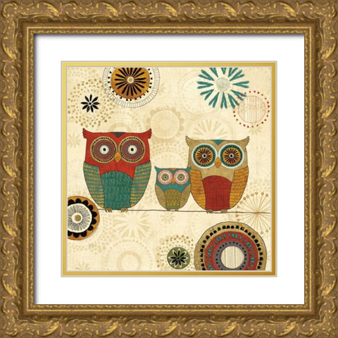 Spice Road Owls I Gold Ornate Wood Framed Art Print with Double Matting by Charron, Veronique