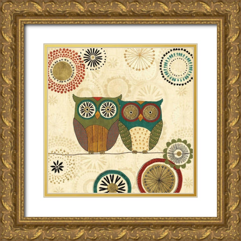 Spice Road Owls II Gold Ornate Wood Framed Art Print with Double Matting by Charron, Veronique
