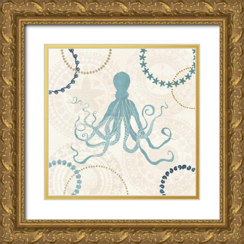 Undersea Blue I Gold Ornate Wood Framed Art Print with Double Matting by Charron, Veronique
