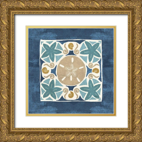 Undersea Blue Tile I Gold Ornate Wood Framed Art Print with Double Matting by Charron, Veronique