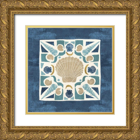 Undersea Blue Tile II Gold Ornate Wood Framed Art Print with Double Matting by Charron, Veronique