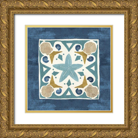 Undersea Blue Tile III Gold Ornate Wood Framed Art Print with Double Matting by Charron, Veronique
