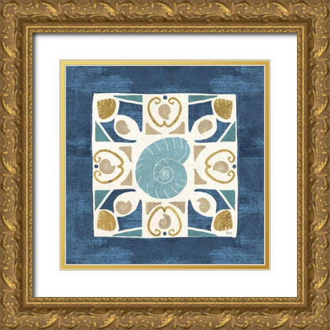 Undersea Blue Tile IV Gold Ornate Wood Framed Art Print with Double Matting by Charron, Veronique
