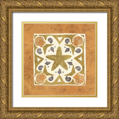 Undersea Gold Tile III Gold Ornate Wood Framed Art Print with Double Matting by Charron, Veronique