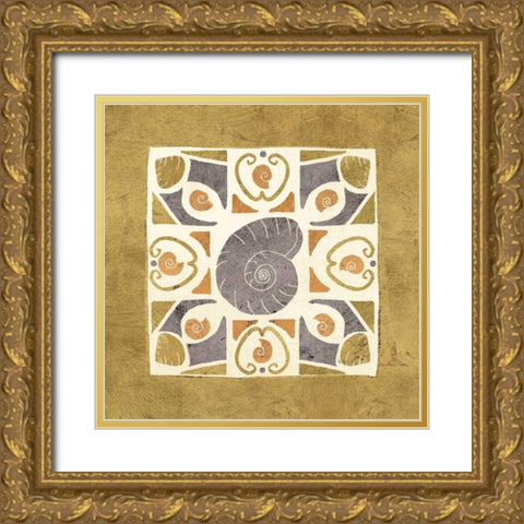 Undersea Gold Tile IV Gold Ornate Wood Framed Art Print with Double Matting by Charron, Veronique