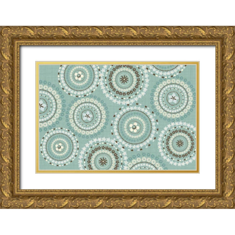 Song Birds V Aqua Gold Ornate Wood Framed Art Print with Double Matting by Charron, Veronique
