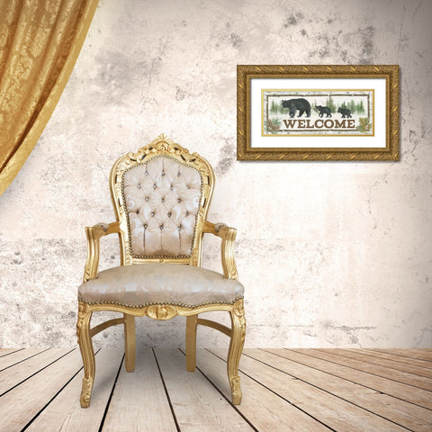 Family Cabin Welcome Gold Ornate Wood Framed Art Print with Double Matting by Grove, Beth