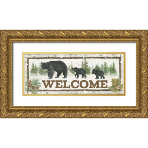Family Cabin Welcome Gold Ornate Wood Framed Art Print with Double Matting by Grove, Beth