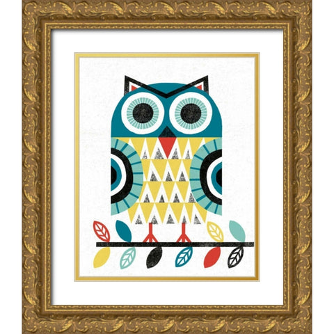 Folk Lodge Owl V2 Teal Gold Ornate Wood Framed Art Print with Double Matting by Mullan, Michael