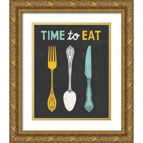 Retro Diner Time to Eat Gold Ornate Wood Framed Art Print with Double Matting by Mullan, Michael