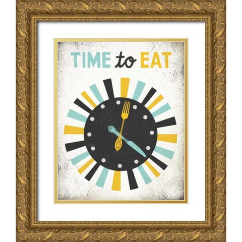 Retro Diner Time to Eat Clock Gold Ornate Wood Framed Art Print with Double Matting by Mullan, Michael