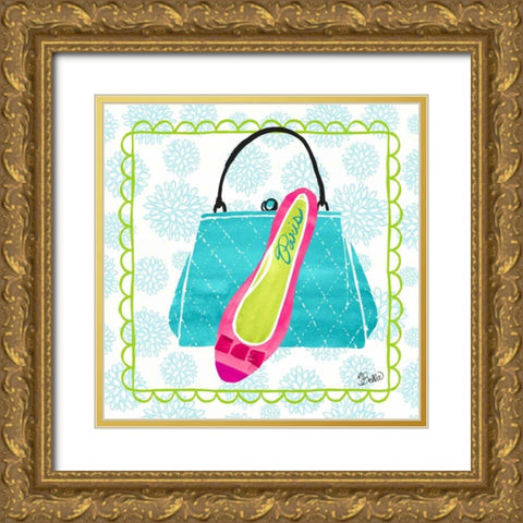 Paris Shoe Vintage Fashion Gold Ornate Wood Framed Art Print with Double Matting by Studio Bella